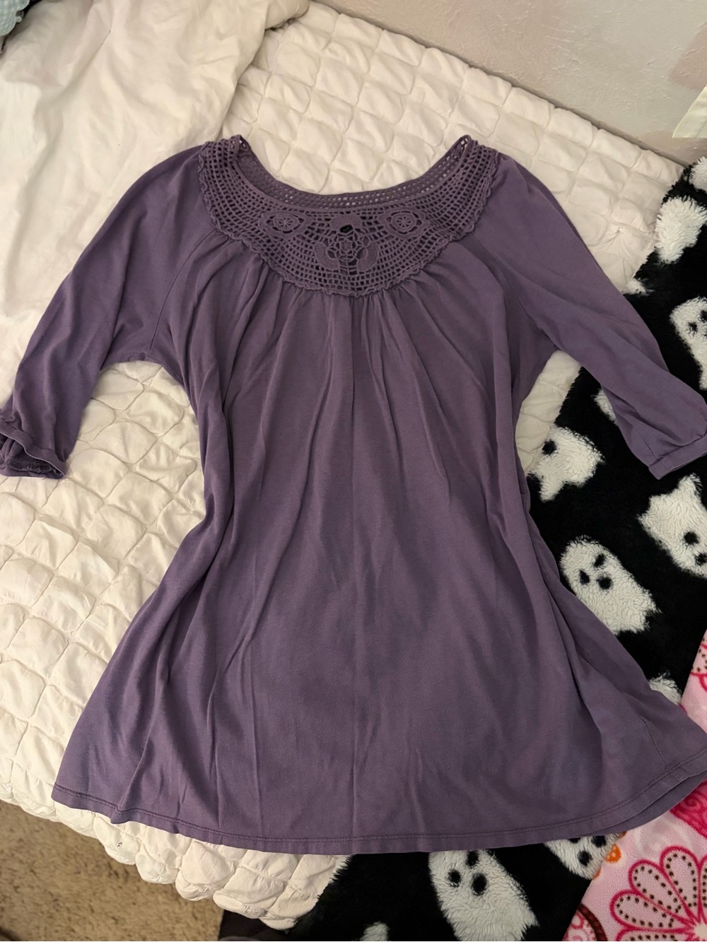 VINTAGE 2008 MAUVE CROCHET YOKE TUNIC TOP ✨